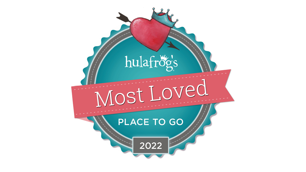 Badge that says "Hulafrog's most loved place to go"