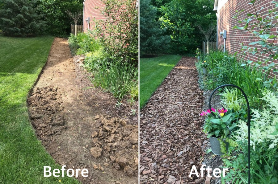 before and after mulch bed