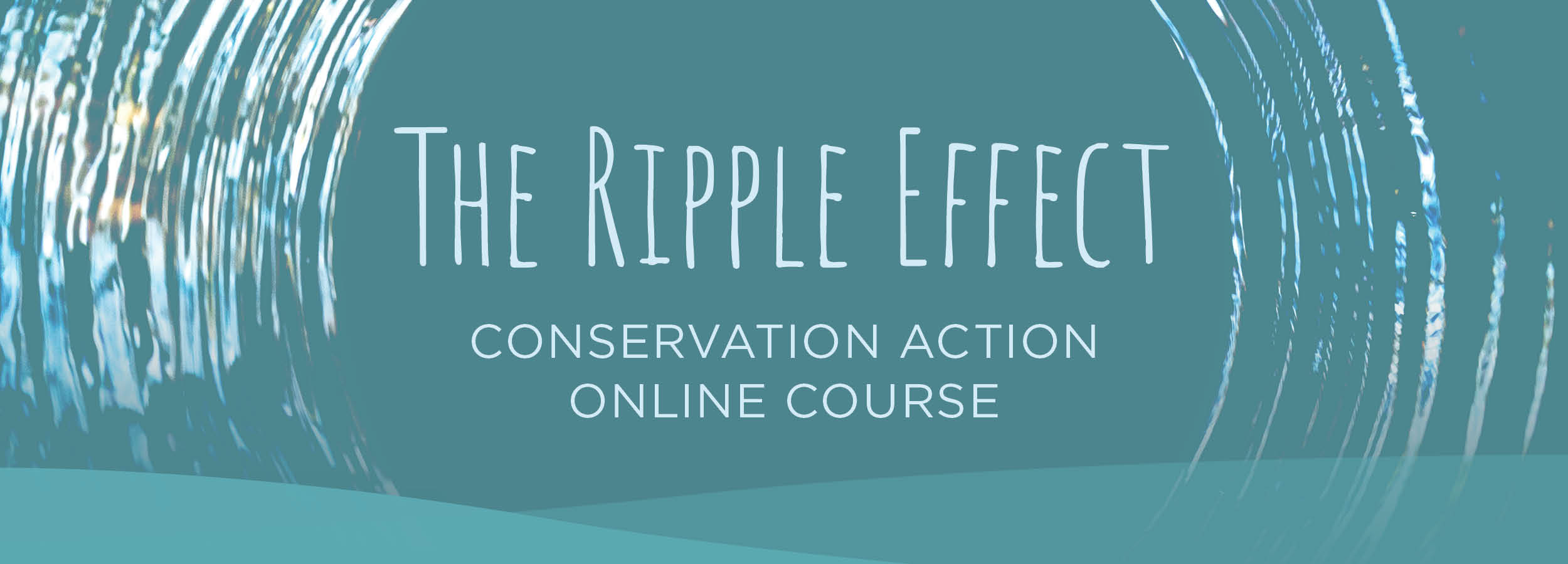 "The Ripple Effect - Conservation Action Online Course" on blue rippling water background.